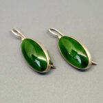 Серьги ГРП-1376, камень кефрит байкал