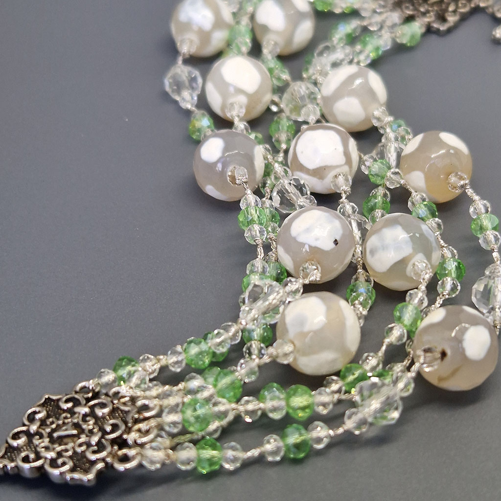 Браслет из камня агат, Аида-8553, ювелирный сплав, серебрение