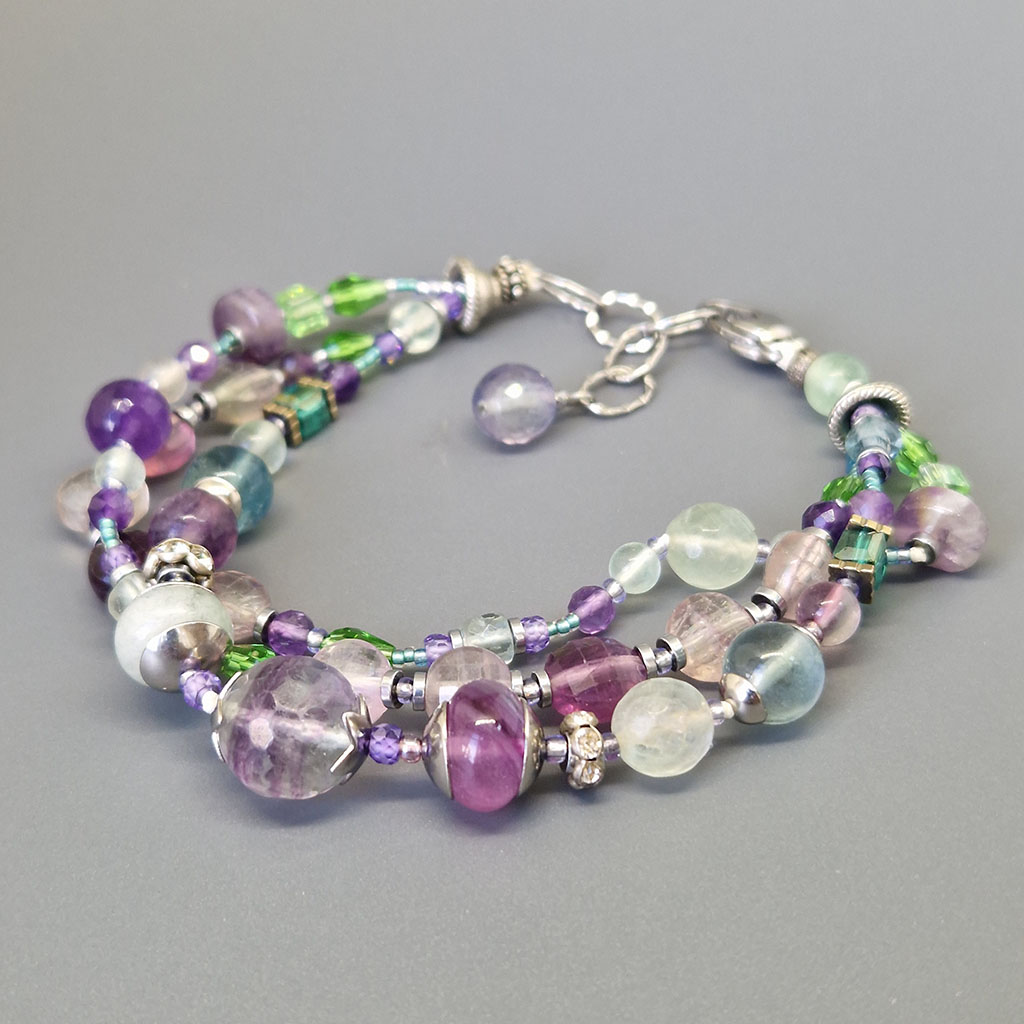 Браслет из камней флюорит, аметист, 18 см, "Виолетта", Арт. АП-13840