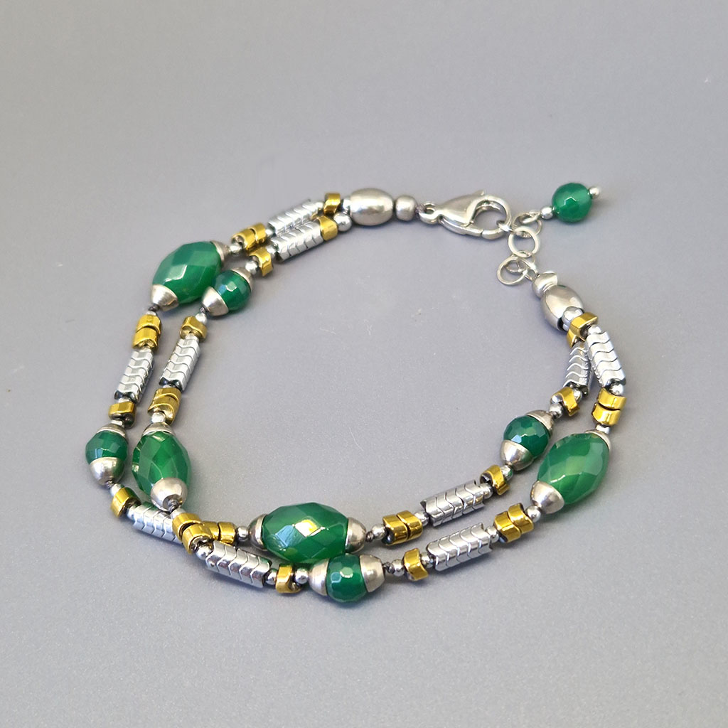 Браслет "Византия", камни хризопраз, гематит, 18 см, Арт. АП-17970