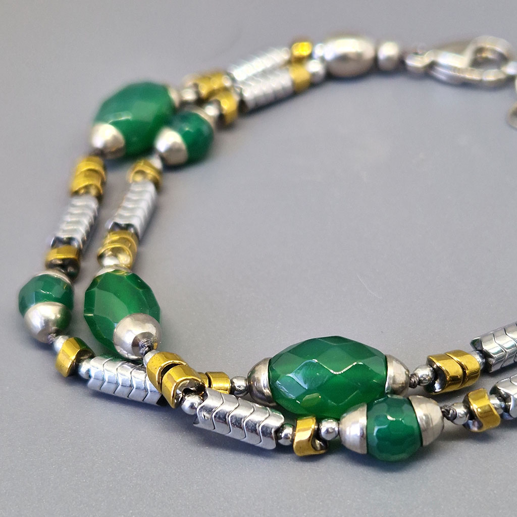 Браслет "Византия", камни хризопраз, гематит, 18 см, Арт. АП-17970