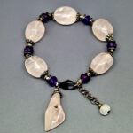 Браслет из камней розовый кварц, аметист, 18 см, "Эдельвейс", Арт. АП-18009