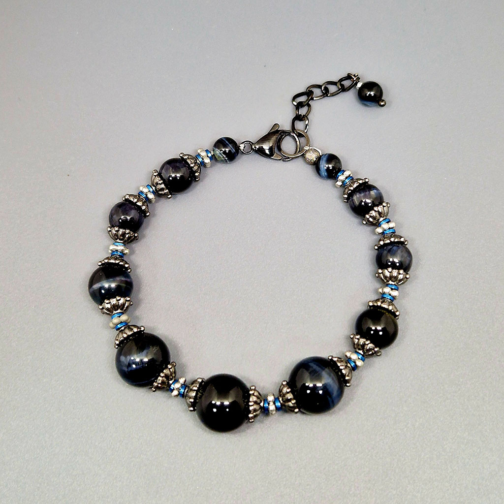 Браслет из камня соколиный глаз, "Ронда", Арт. АП-13326