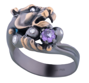 кольцо пантера с аметистом