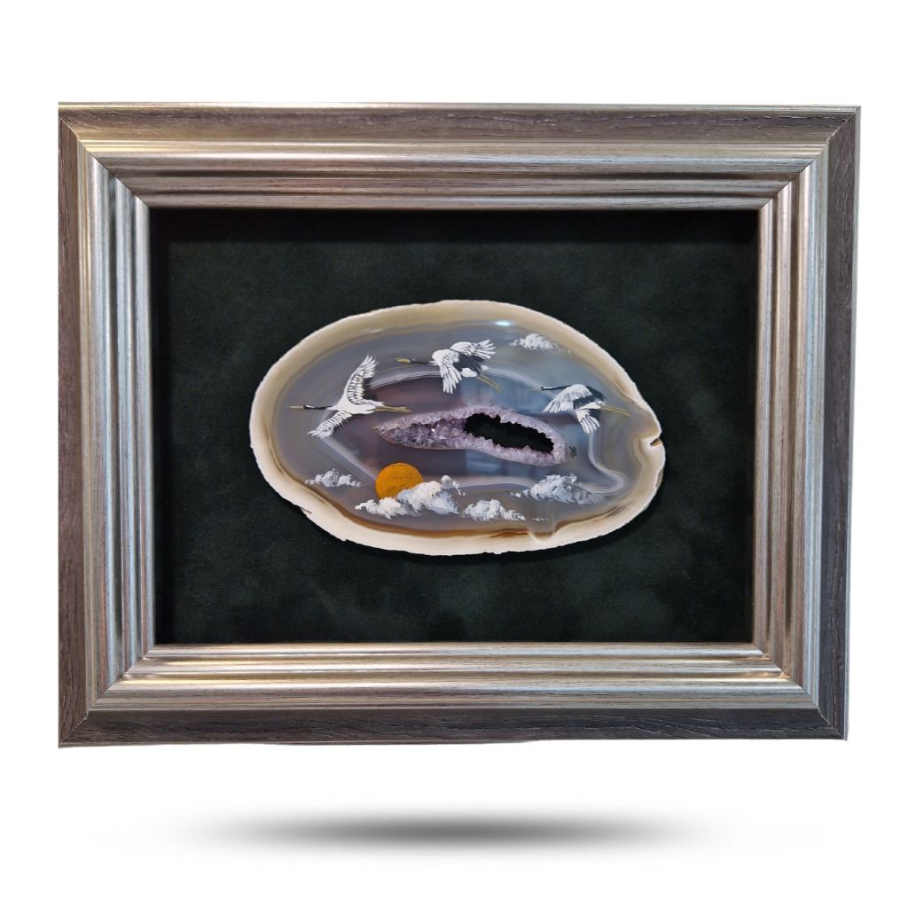 Картина на срезе агата три аиста фото 1