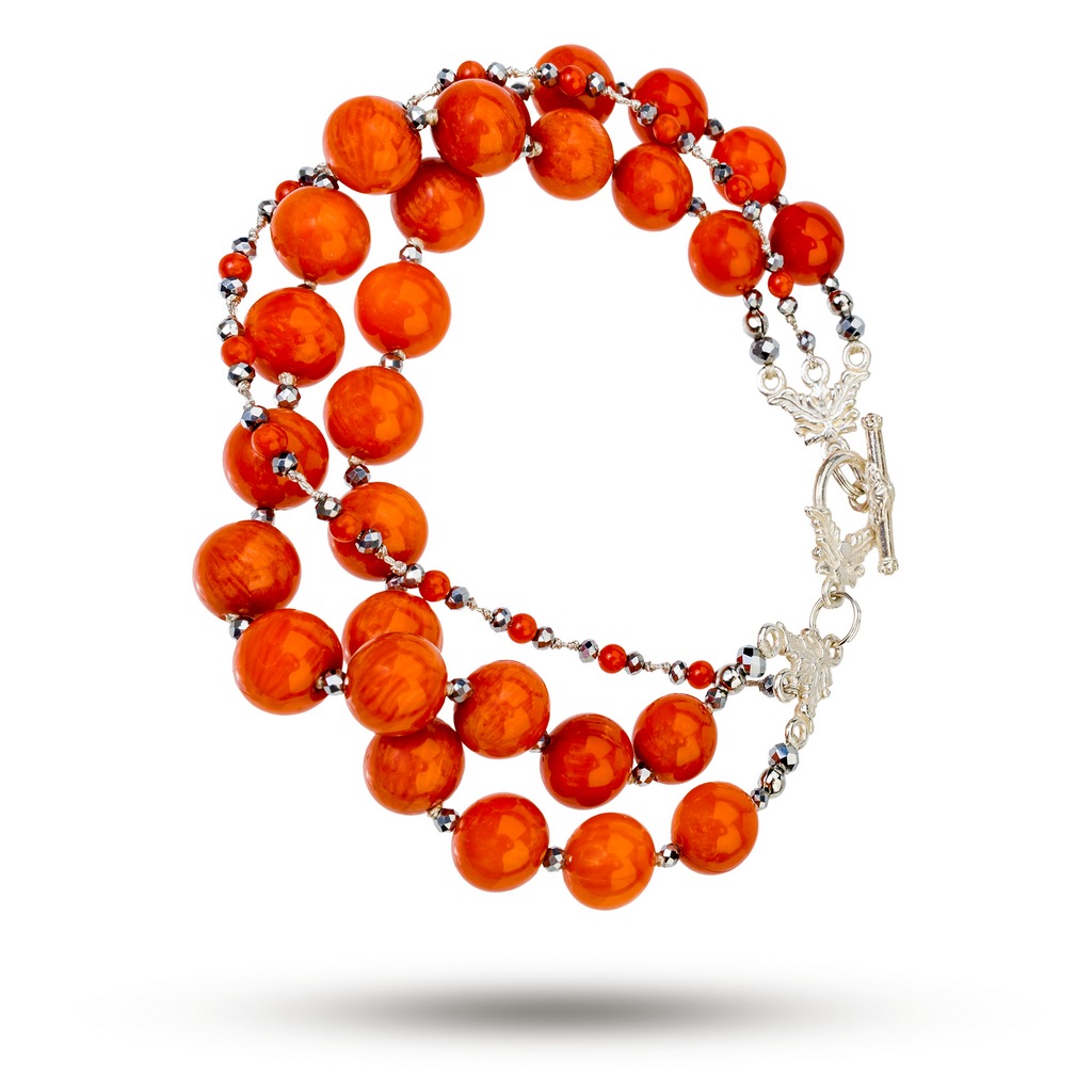 Браслет камень коралл марказит фото 1